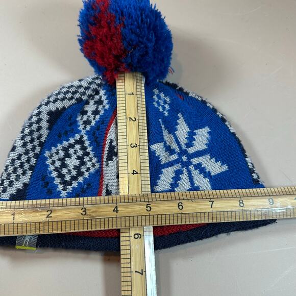 Smartwool Kids Snowflake Beanie Pom Winter Hat Merino Wool Youth Boys Blue Red - Picture 9 of 9